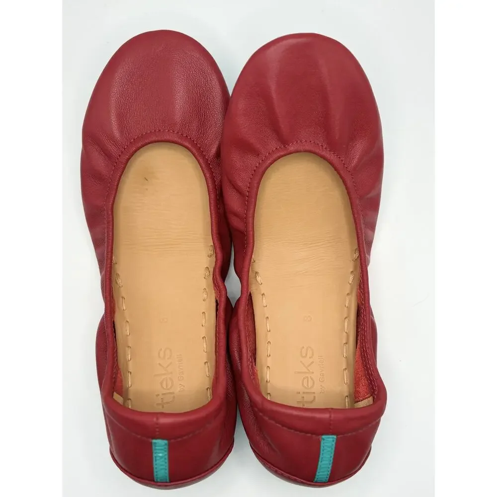 Tieks by Gavrieli Poppy Red Leather Ballet Flats Women's Size 8 Foldable Shoes